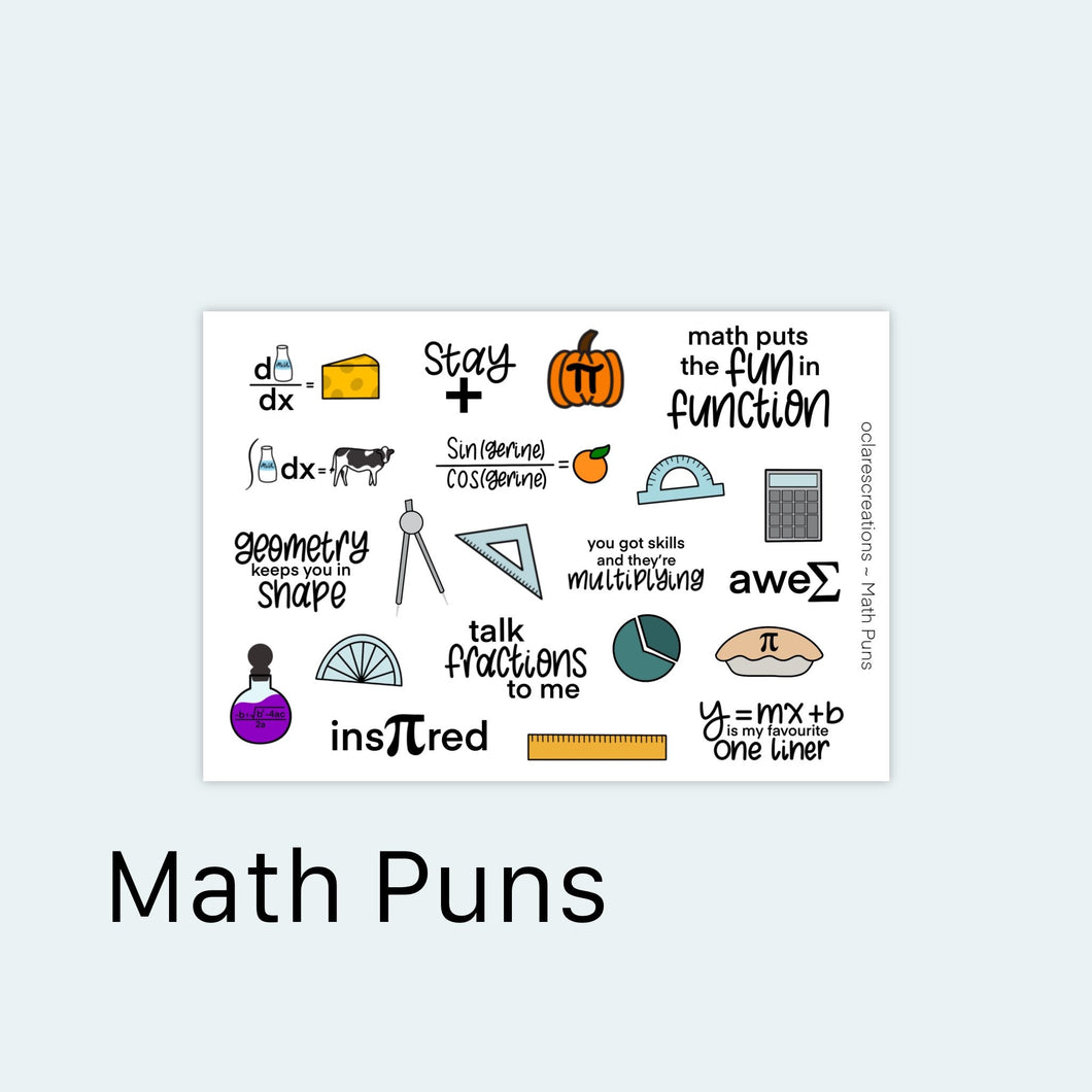 Math Puns Sticker Sheet // Vinyl