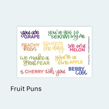 Load image into Gallery viewer, Fruit Puns Sticker Sheet
