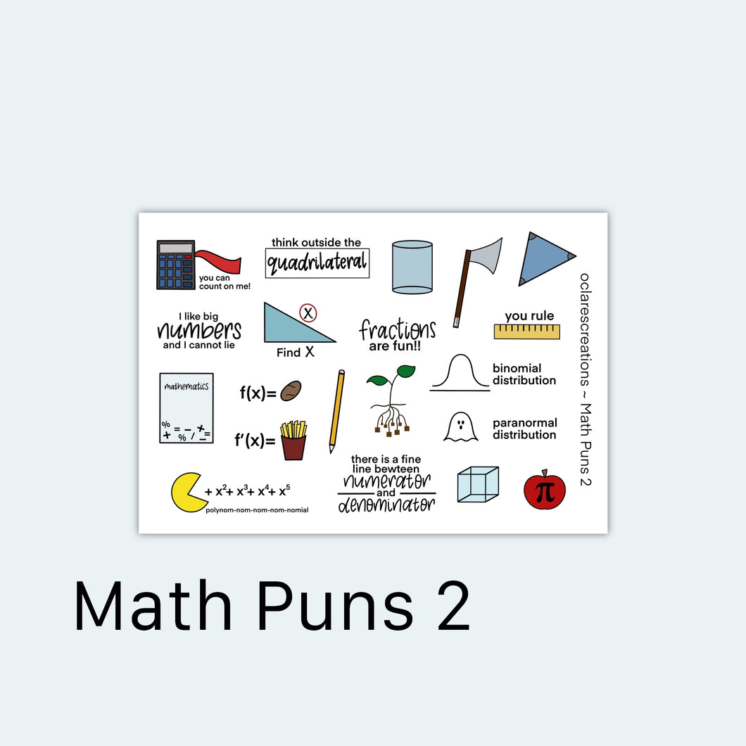 Math Puns 2 Sticker Sheet // Vinyl