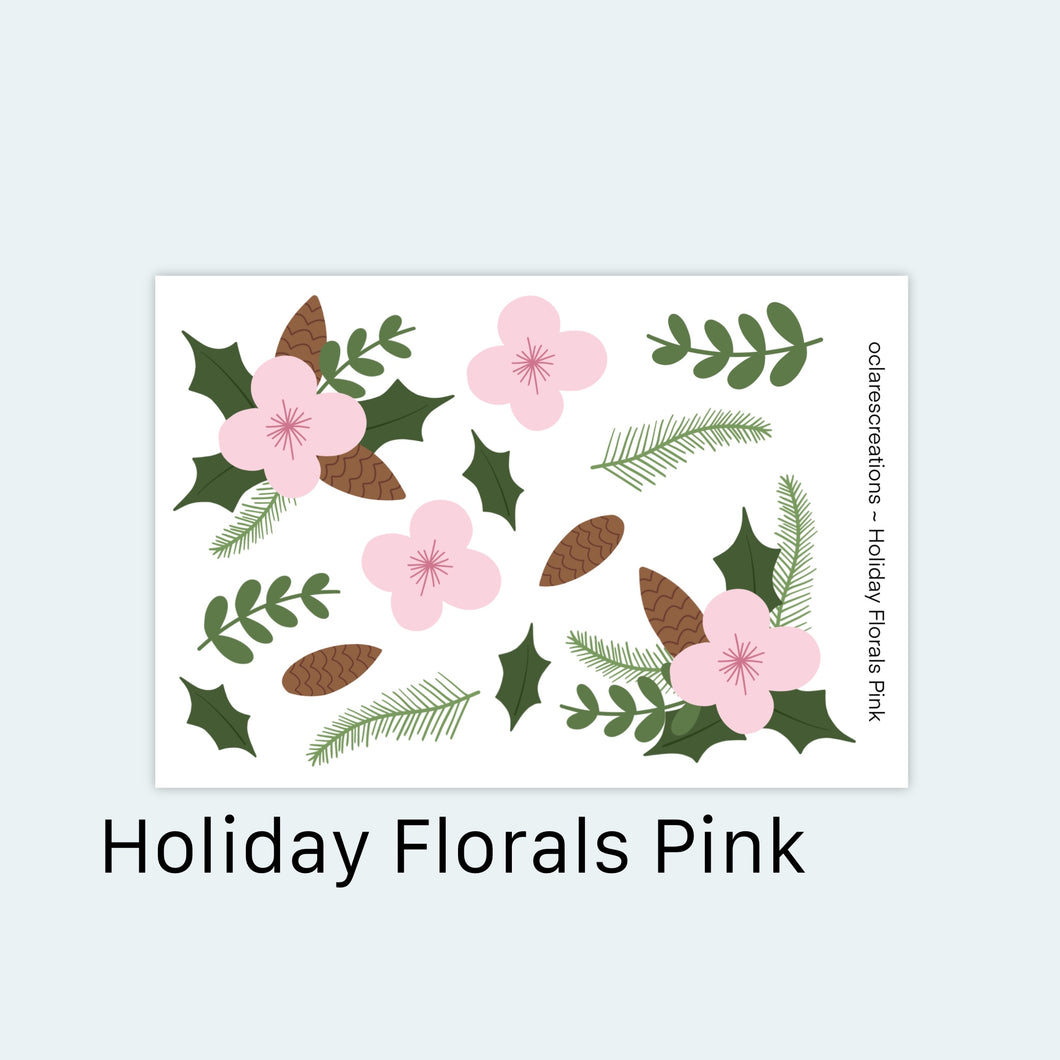 Holiday Florals Pink Sticker Sheet